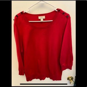 Three quarter sleeve red Loft sweater with shoulder details